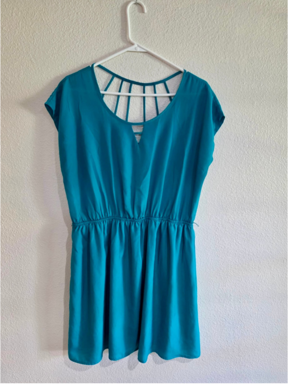 No Boundaries Caged Strappy Back Cap Sleeve Skater Dress Teal XXL (19) W-249